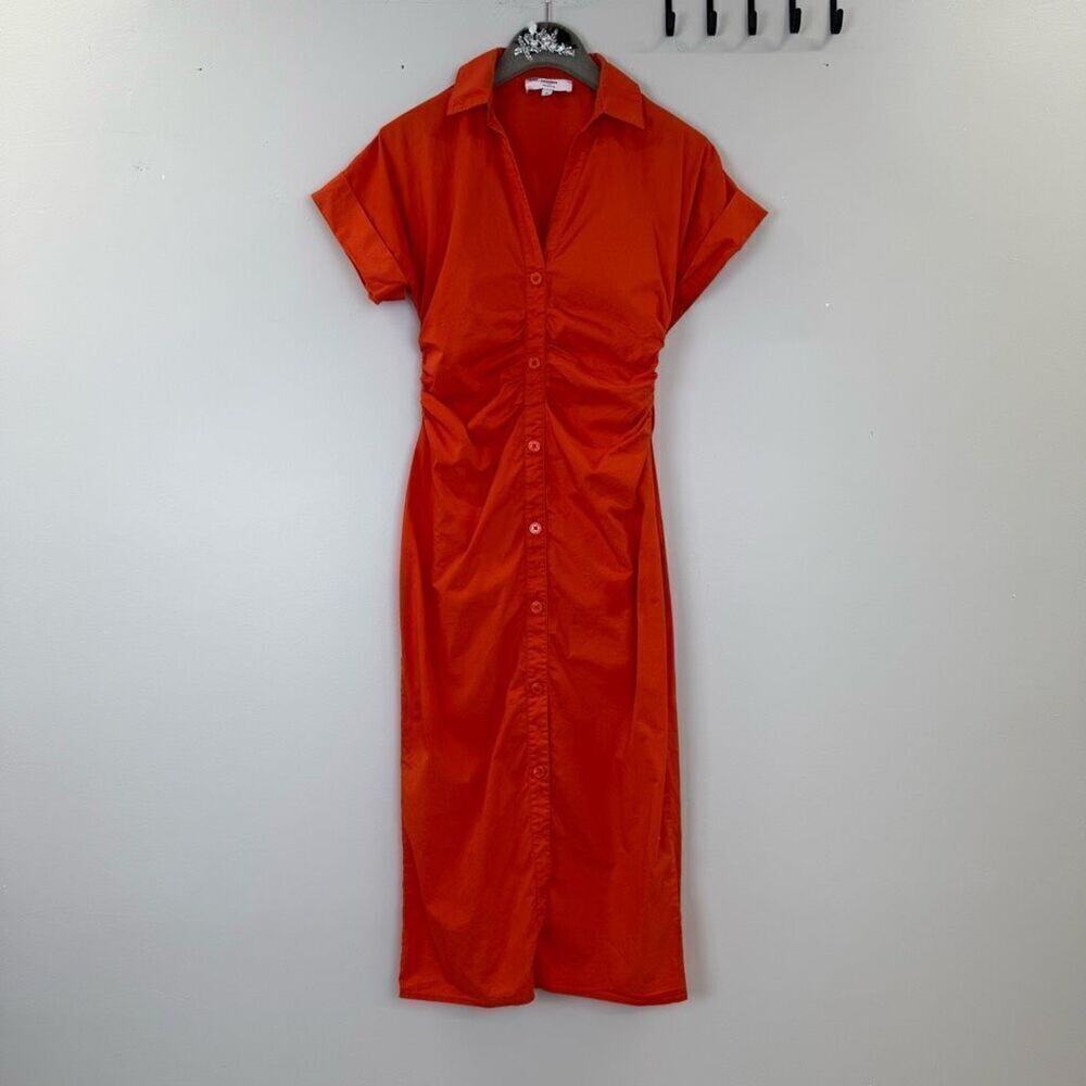 Saunders x RTR Red Ruched Shirt Dress - Picture 4 of 10